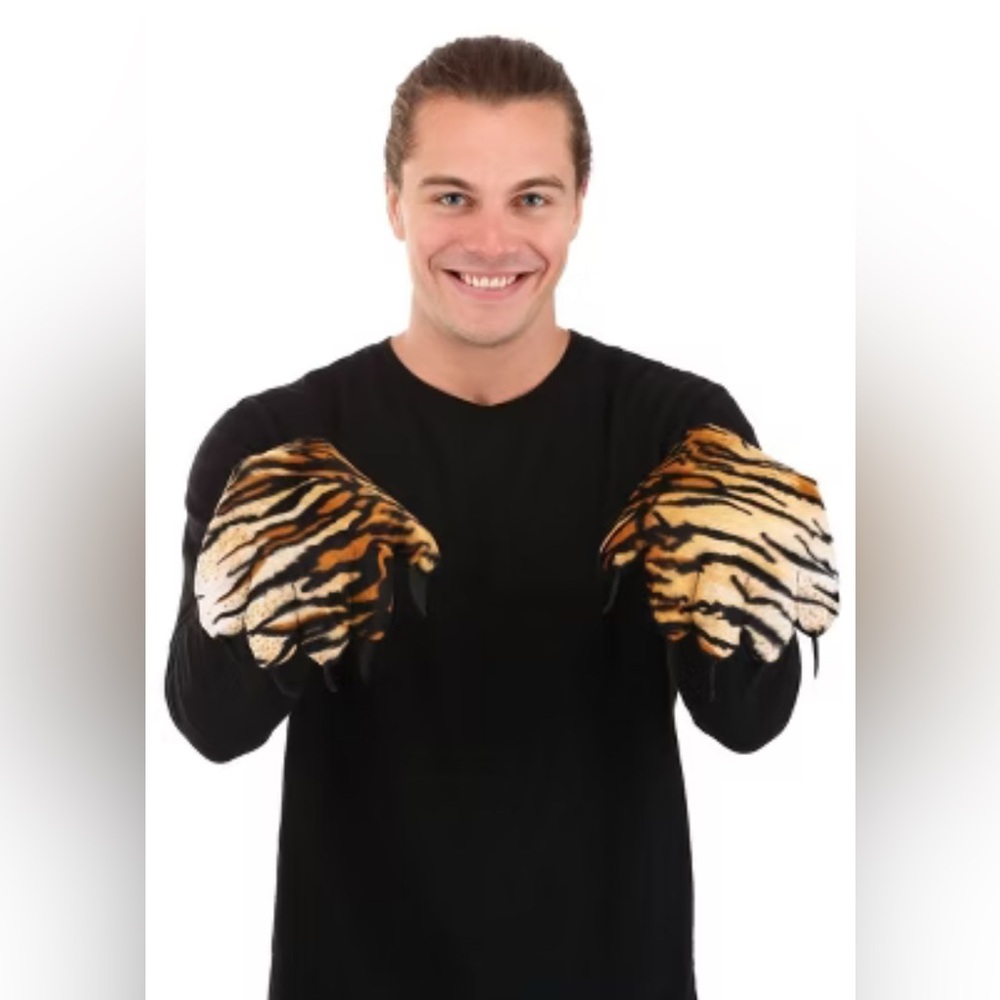 NEW [DOPE] Costume Animal Tiger Paws w/ Claws, Black/Brown Faux Fur, One Size